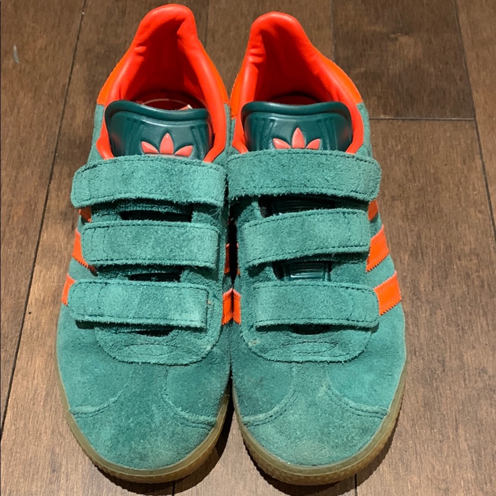 adidas Gazelle Kids Green Suede with Orange Stripes